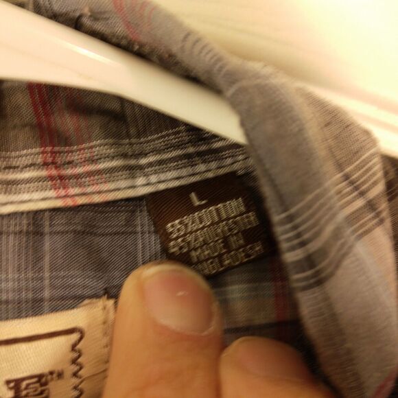 Bit & Bridle pearl snap shirt mens L Large gray plaid short sleeve western - Picture 7 of 8